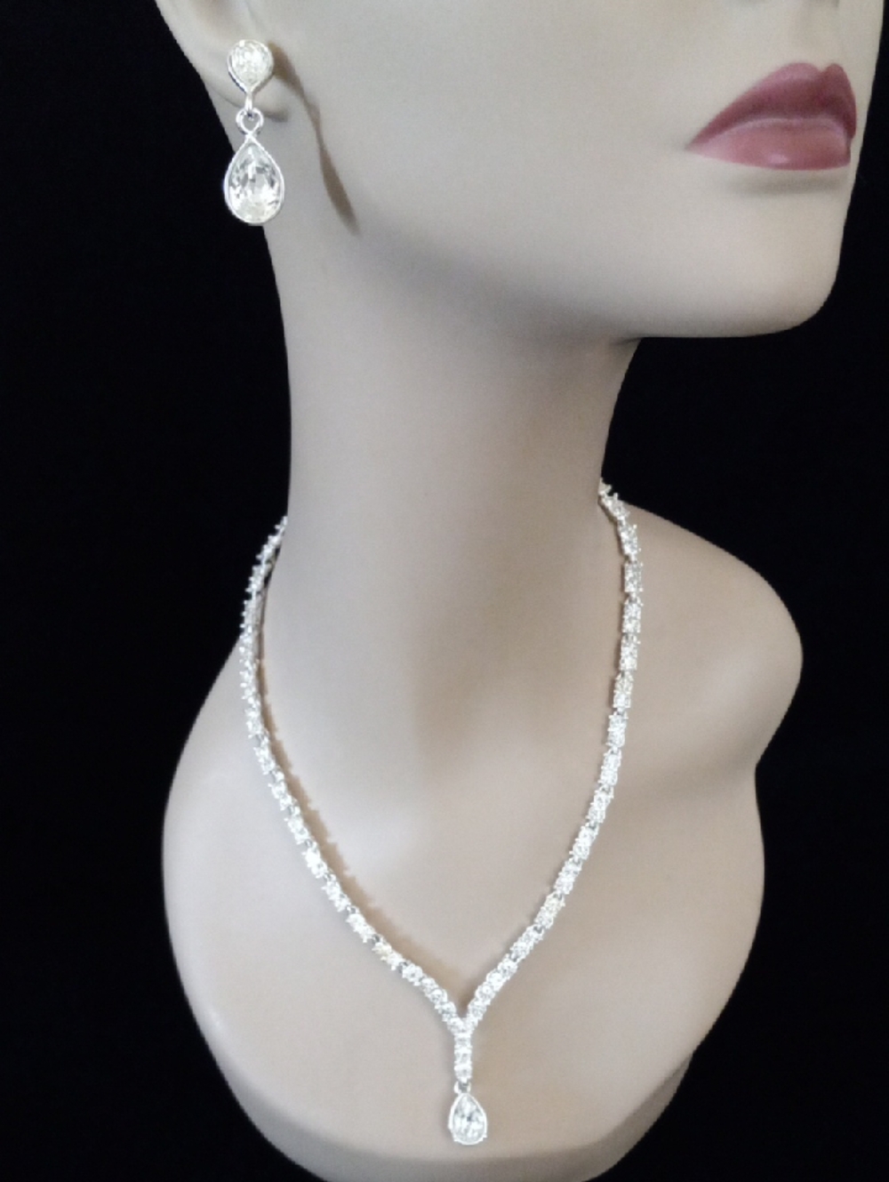 NAPIER Silver-Tone Teardrop Crystal Necklace & Earrings Set | Bridal Collection